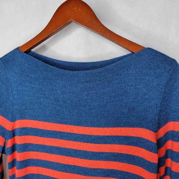 Talbots Sweater Blue Red Stripe Fine Merino Wool Long Sleeve Pullover Preppy S - Picture 3 of 12